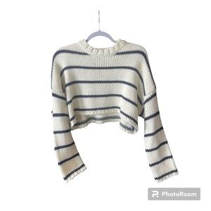 Edikted Cropped Navy/White Striped Sweatsr